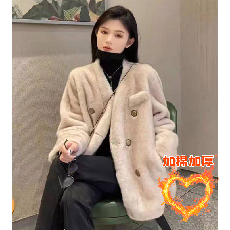清 夹棉衣加厚保暖名媛气质毛毛绒宽松百搭外套韩版仿皮草大衣冬
