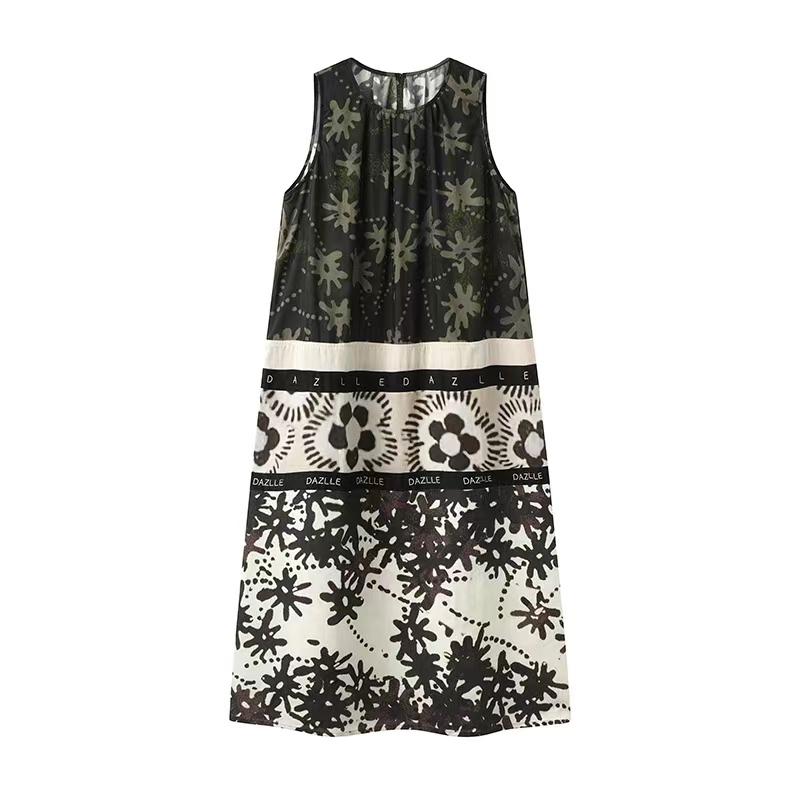 【0607】明星同款民族风刺绣印花无袖宽松显瘦连衣裙长裙女