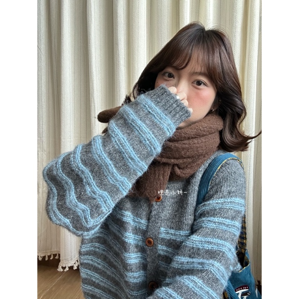 【氧气感】含羊毛！撞色细节满分！秋冬条纹钩花毛衣开衫