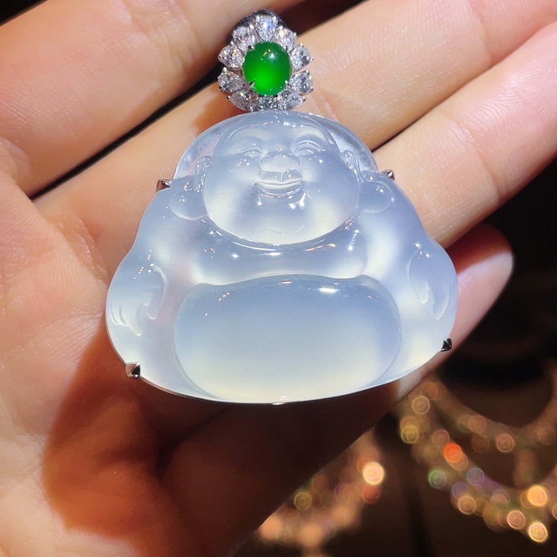 翡翠颈饰18K金镶嵌佛公