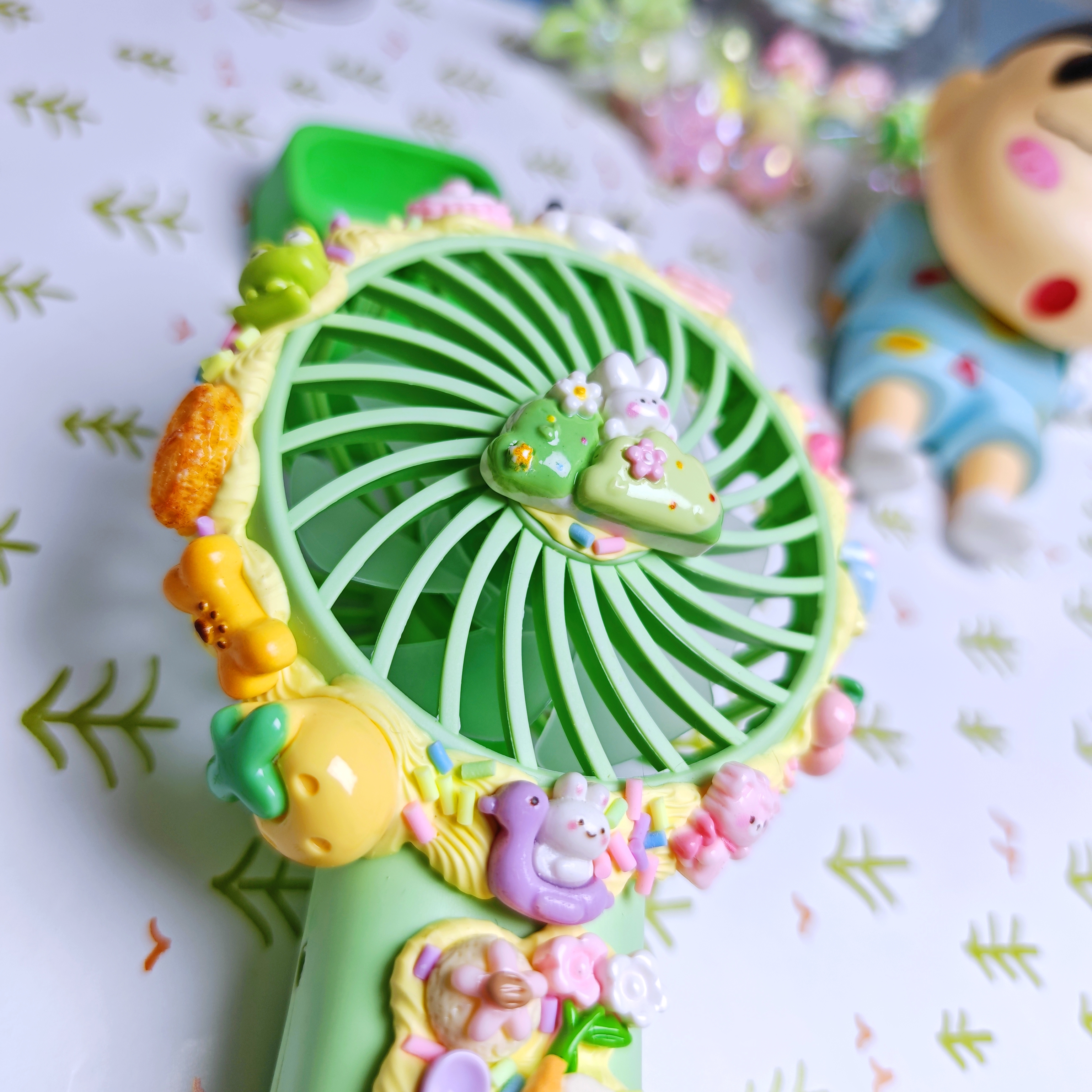 奶油胶手工diy可爱卡通手持充电小风扇夏季便携