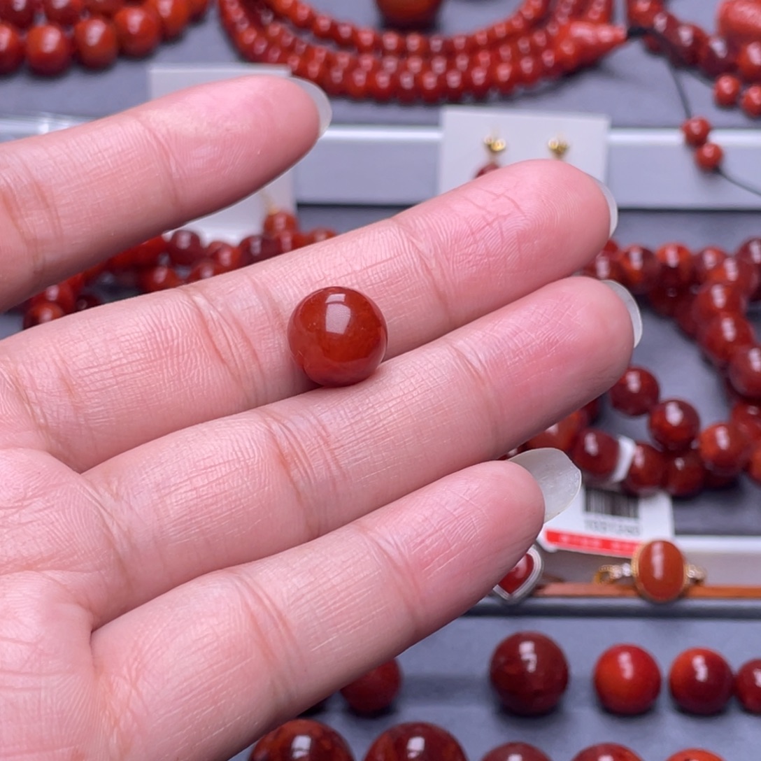 岁***痕南红玛瑙未镶嵌配珠12.1mm瓦西柿子红火焰纹单珠