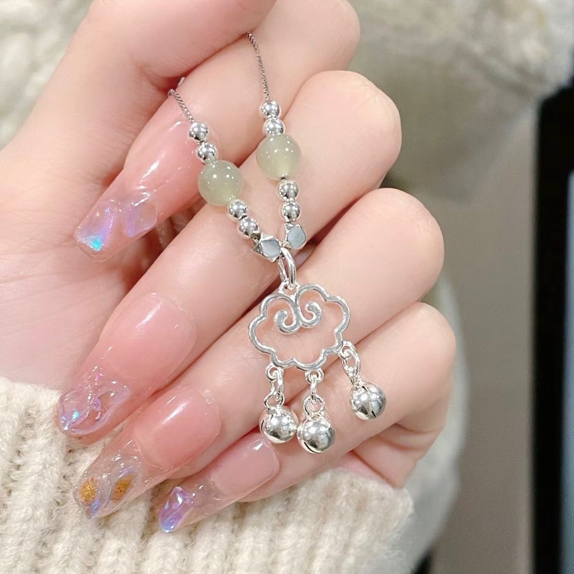 铜合金亚克力项链 项链铃铛如意锁小众气质显白新中式国风项链女