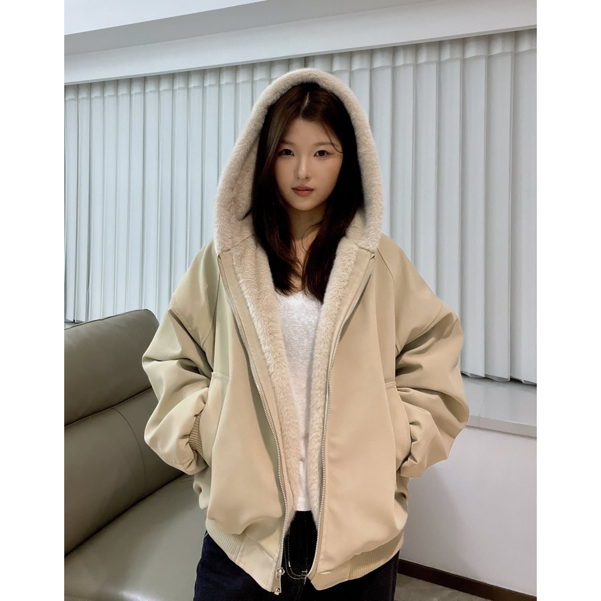 【小乔专属】荔枝纹皮1500g连帽座山雕棉服美式复古座山雕外套