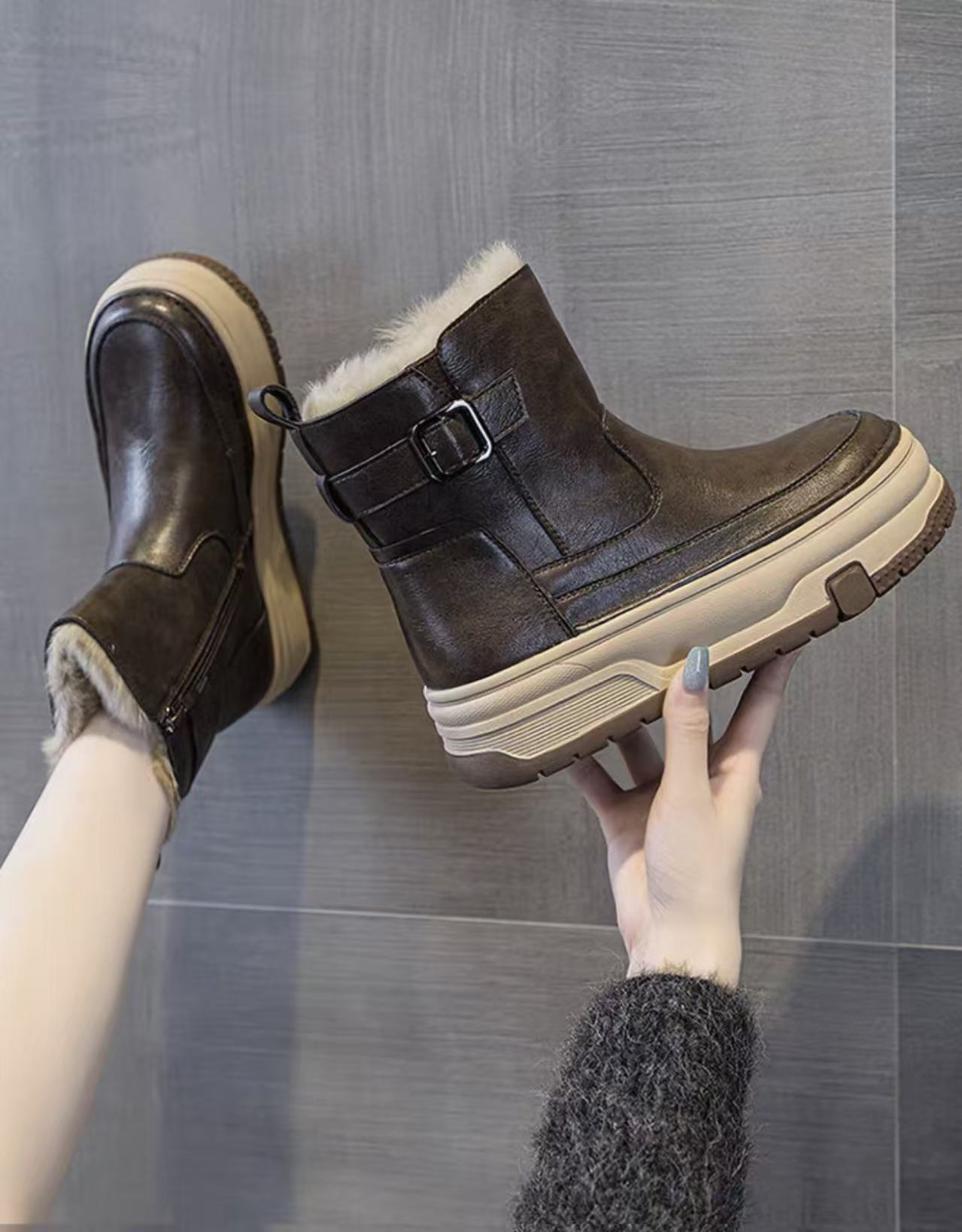 【设计师】新款女士加绒雪地靴冬季增高防水防滑保暖