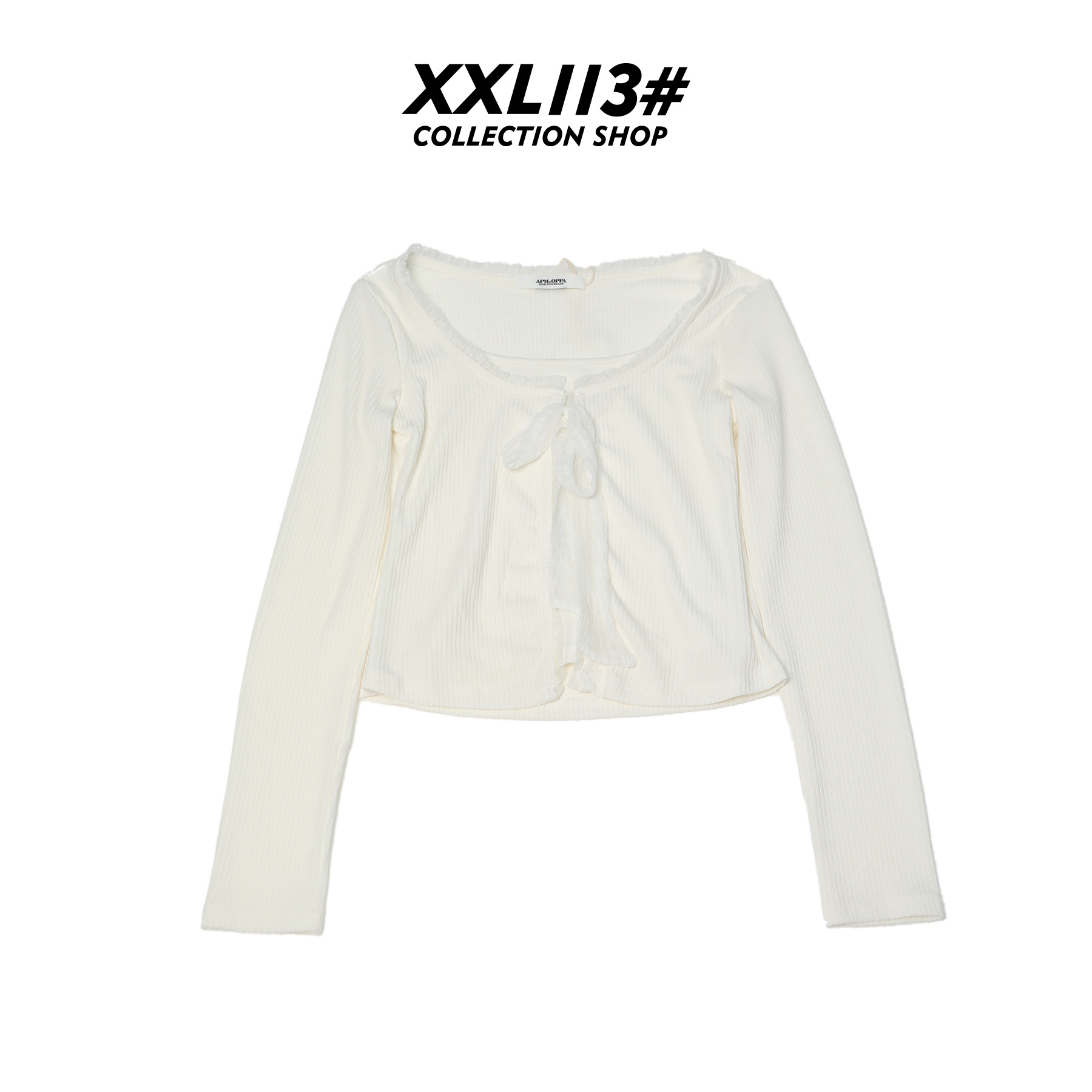 113* CENTRALIZED SHOP木耳边长袖圆领法式拼接修身T恤X5F27H6656