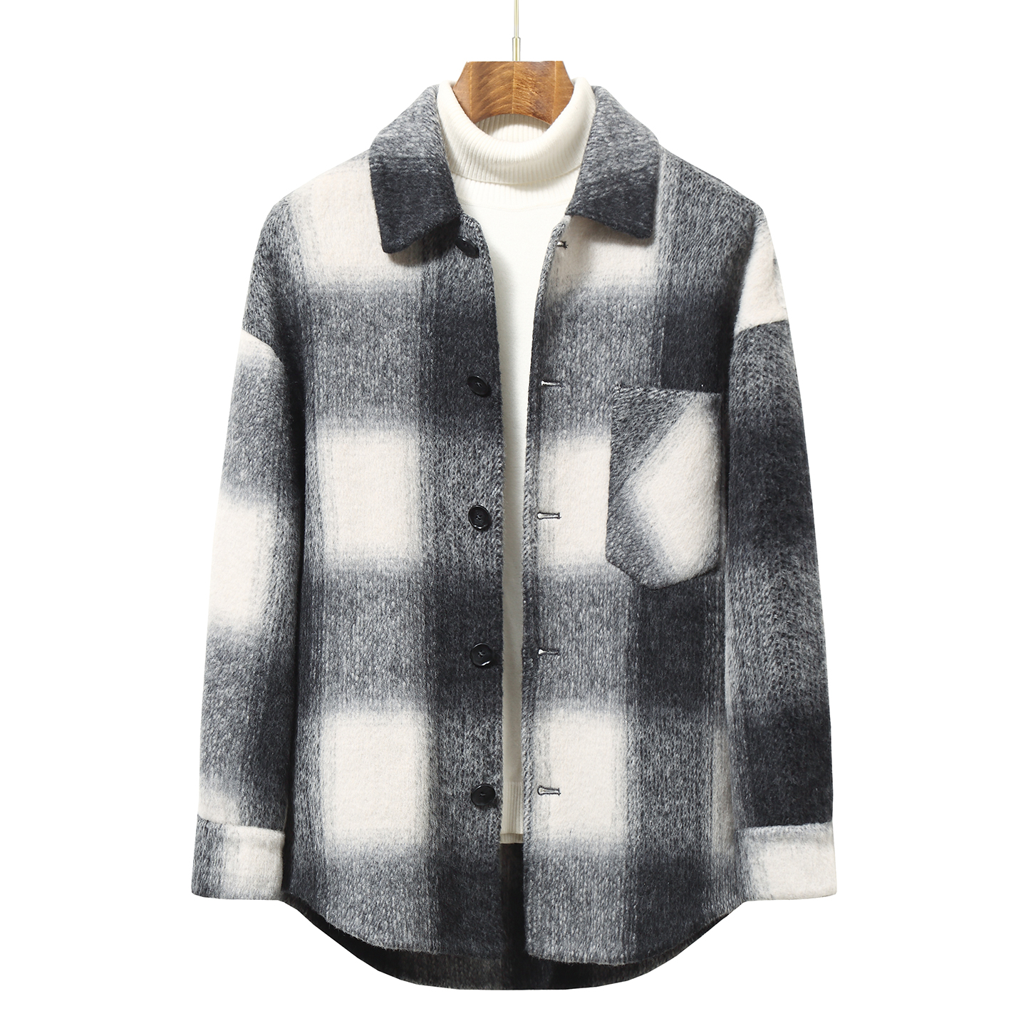 双面羊毛大衣男款秋冬短款格子休闲时尚高档男装毛呢外套男士