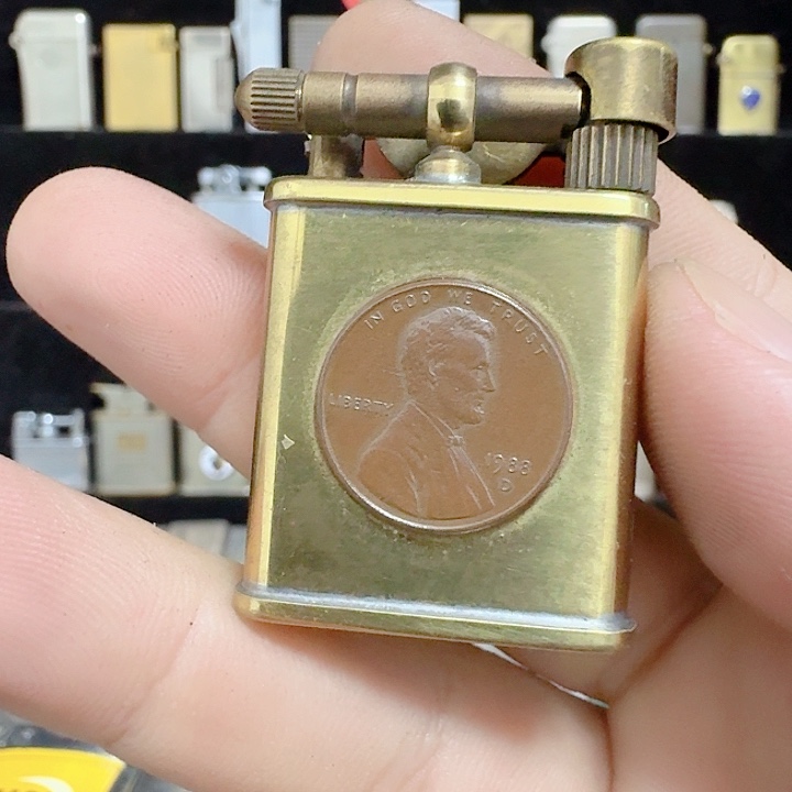 这***我古董铜抬臂煤油打火机