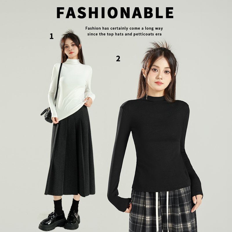 2025新款半高领长袖打底衫女秋冬紧身显瘦内搭针织上衣