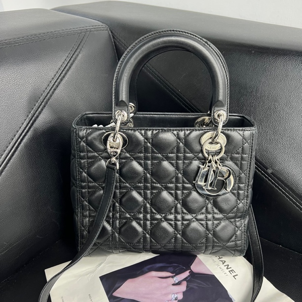 95新 DIOR/迪奥 捐金沉珠/五格戴妃黑色单肩