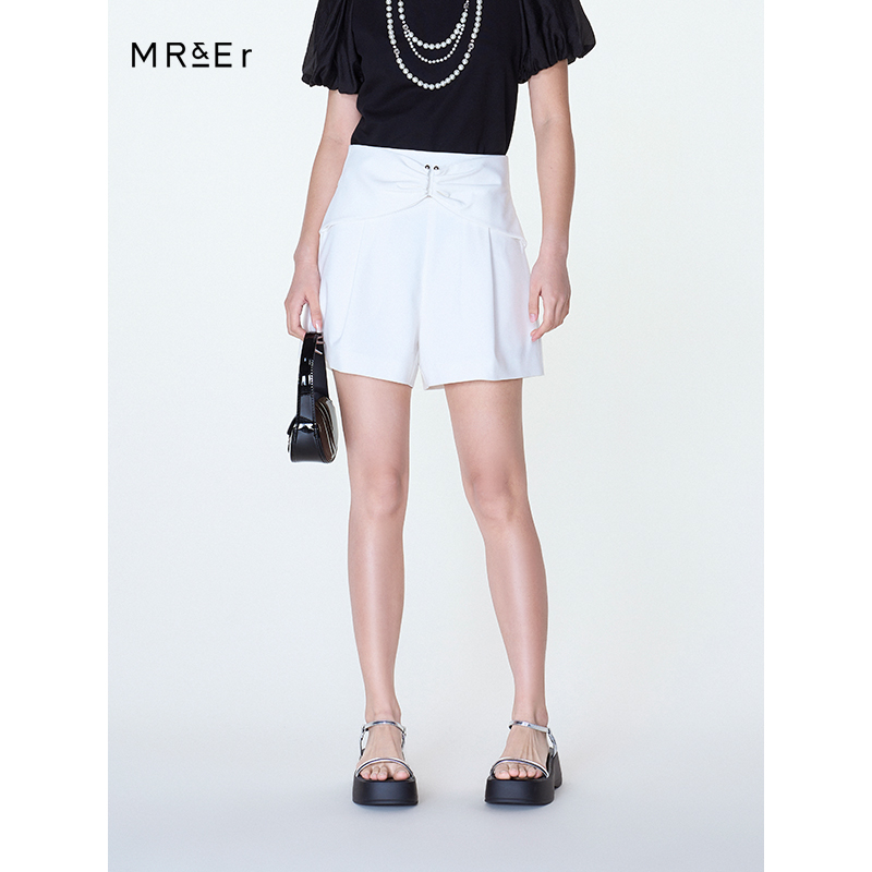 夏季新款蝴蝶结装饰百搭休闲短裤高腰阔腿裤R4B72134