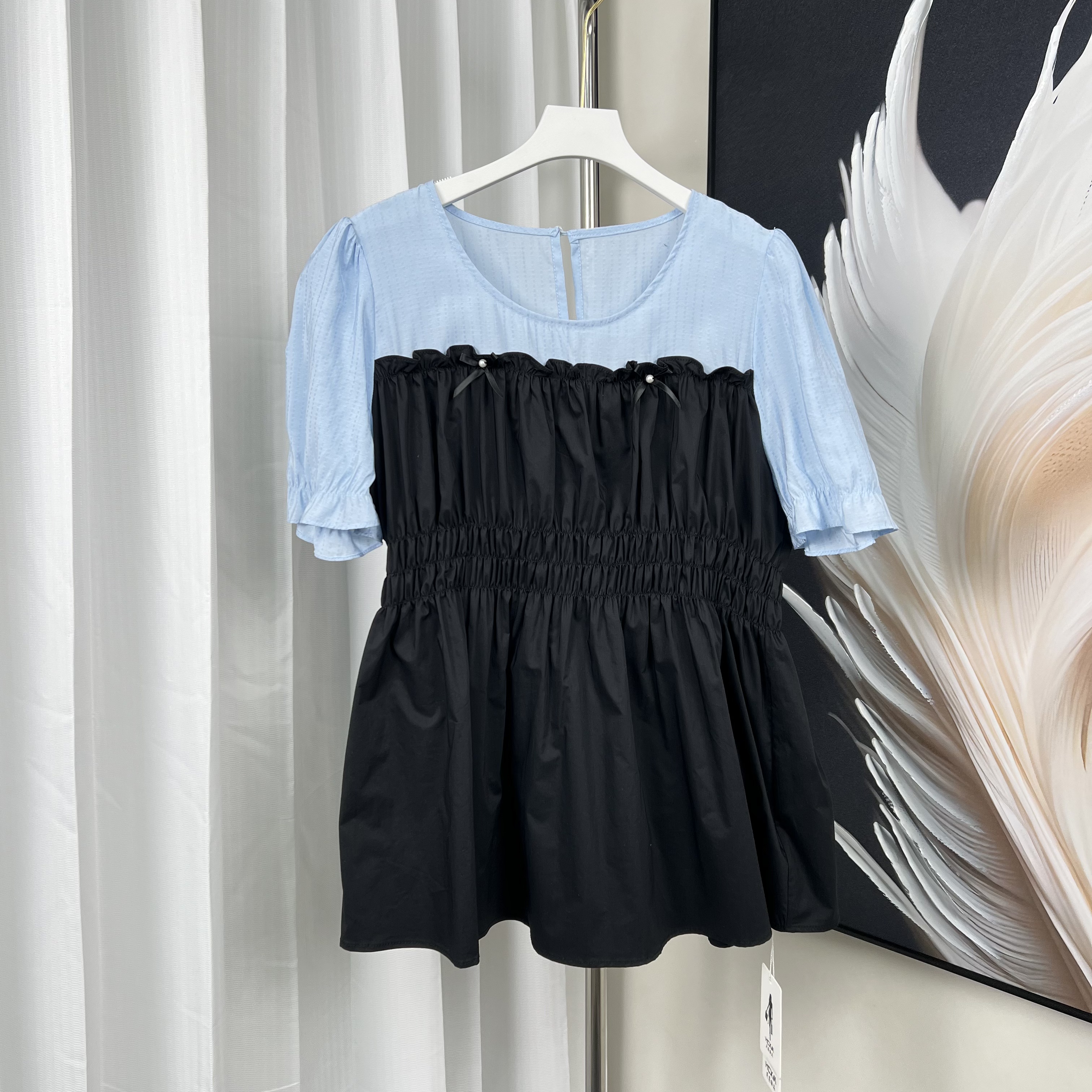 【昊晨鑫淼】夏季拼接款撞色短袖-7018