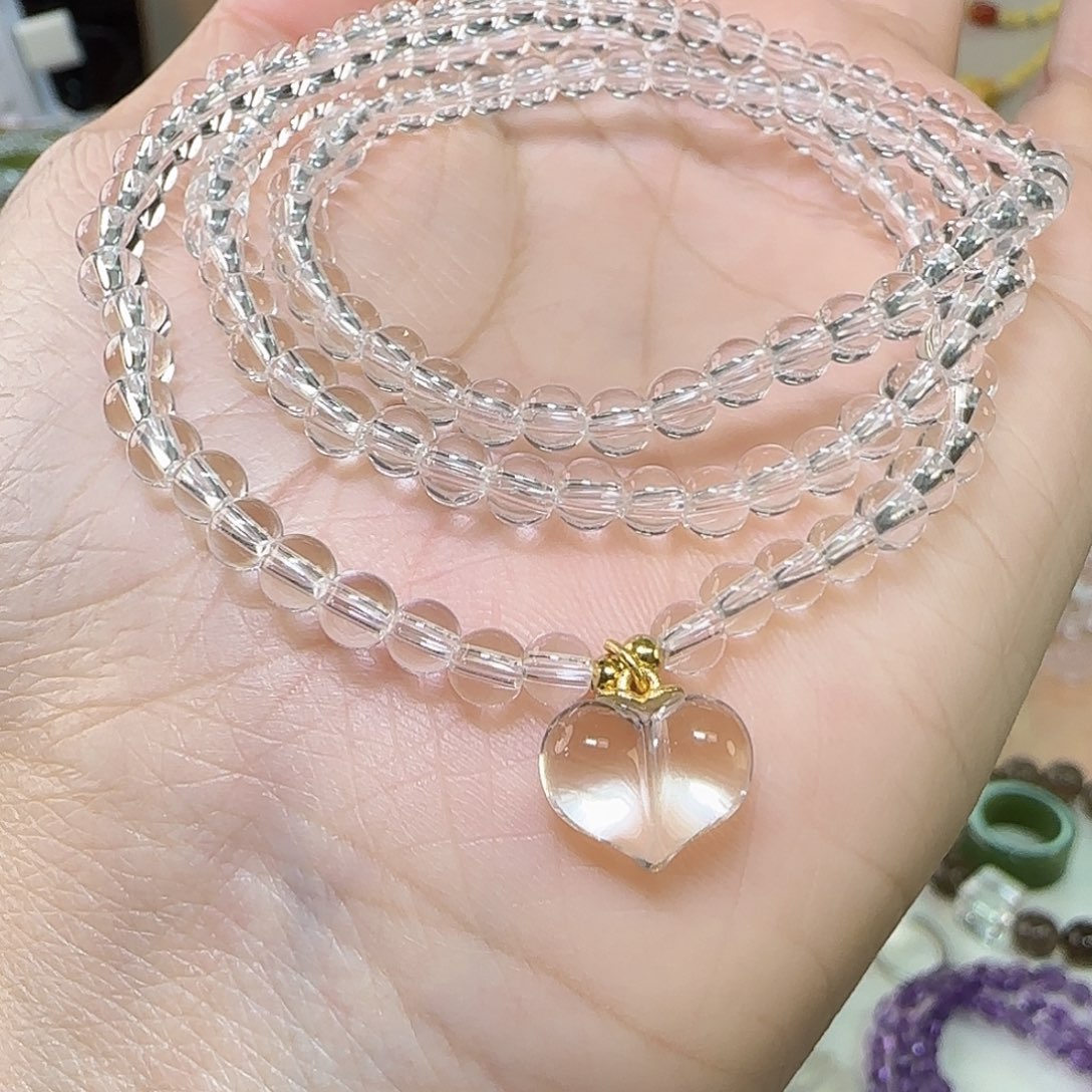 超***）水晶手串未镶嵌天然白水晶全净体三圈