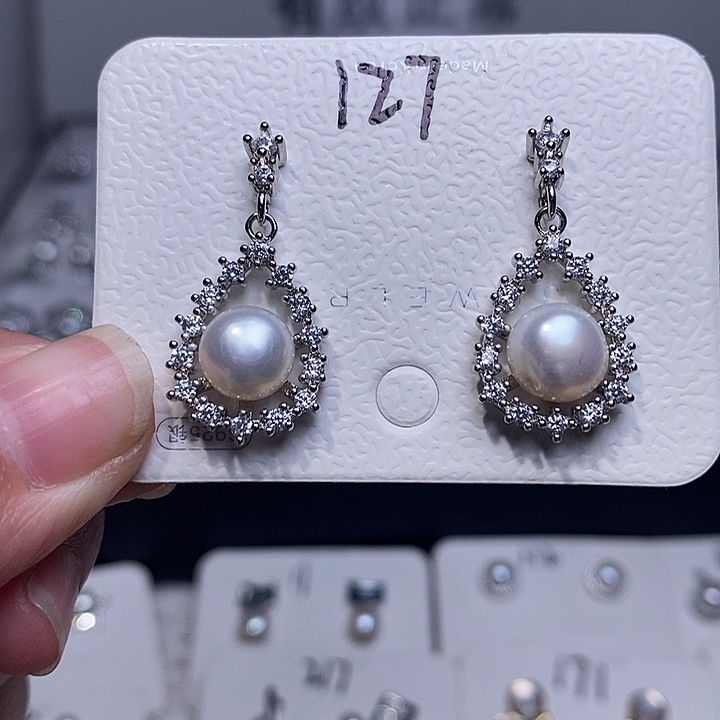 银S925镶嵌淡水珍珠耳饰