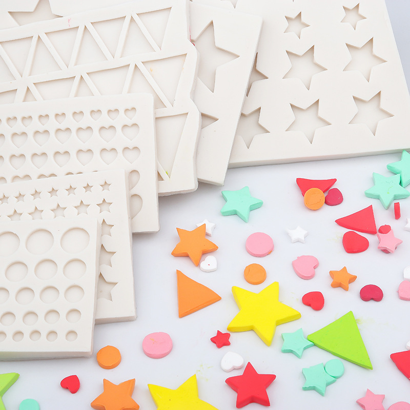 烘焙模具 蛋糕甜品台小贴边五角星圆形三角形巧克力翻糖硅胶磨具