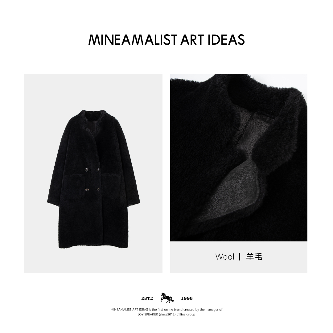 MINEAMALIST ART IDEAS秋冬立领长款环保皮毛一体大衣外套3032M