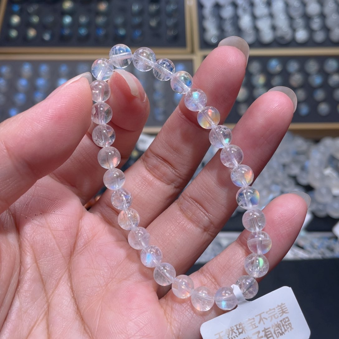 手链未镶嵌长石哈****调马岛幻彩月光石手链6.6mm