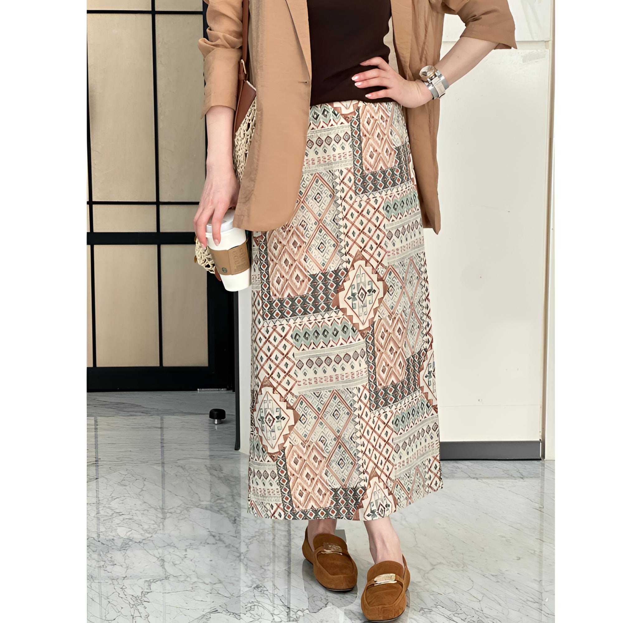 夏季特色波西米亚民族风印花直筒开叉半身裙BG75265