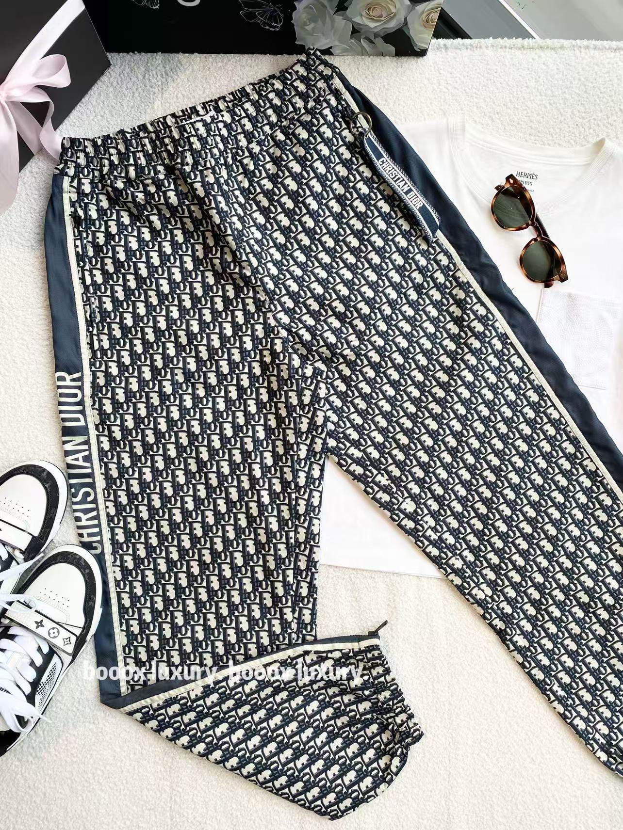 95新 DIOR/迪奥 zz472 聚酯纤维 黑白老花满印长裤 34码