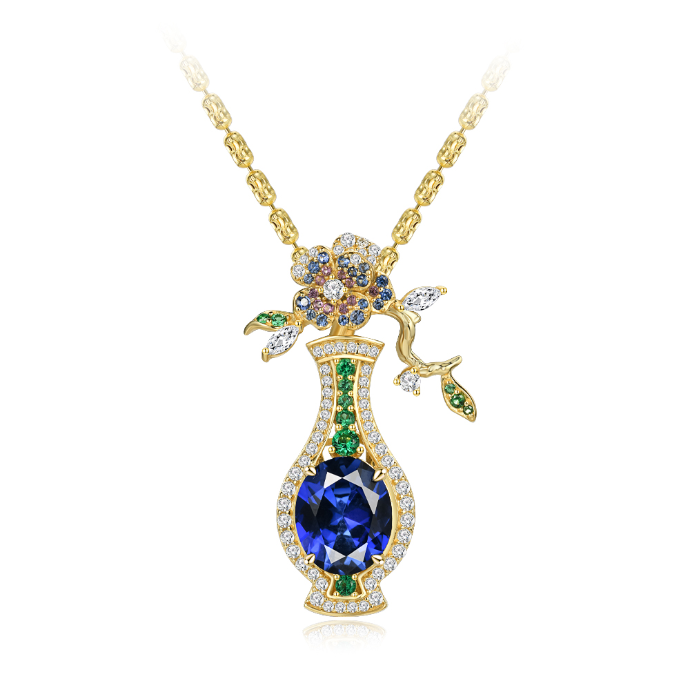 培育蓝宝石P4636【宝瓶】新款镶嵌皇家蓝色满钻设计款单吊坠