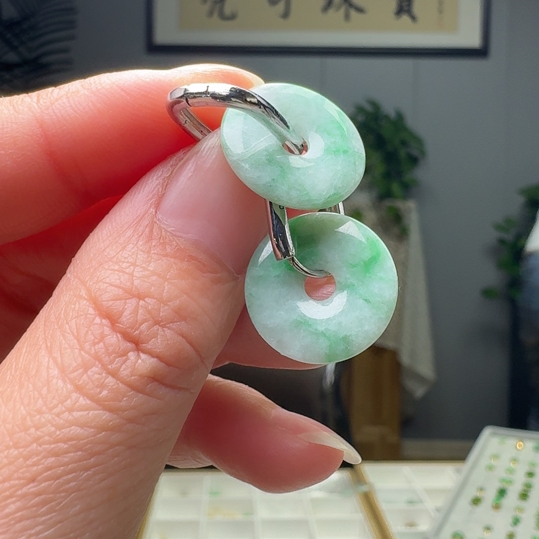 翡翠银S925镶嵌耳饰天然