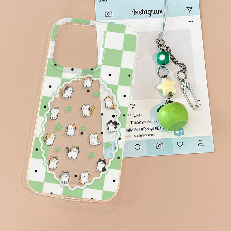 镂空格纹小猫适用苹果13手机壳软iphone16pro/15小米vivo华为oppo