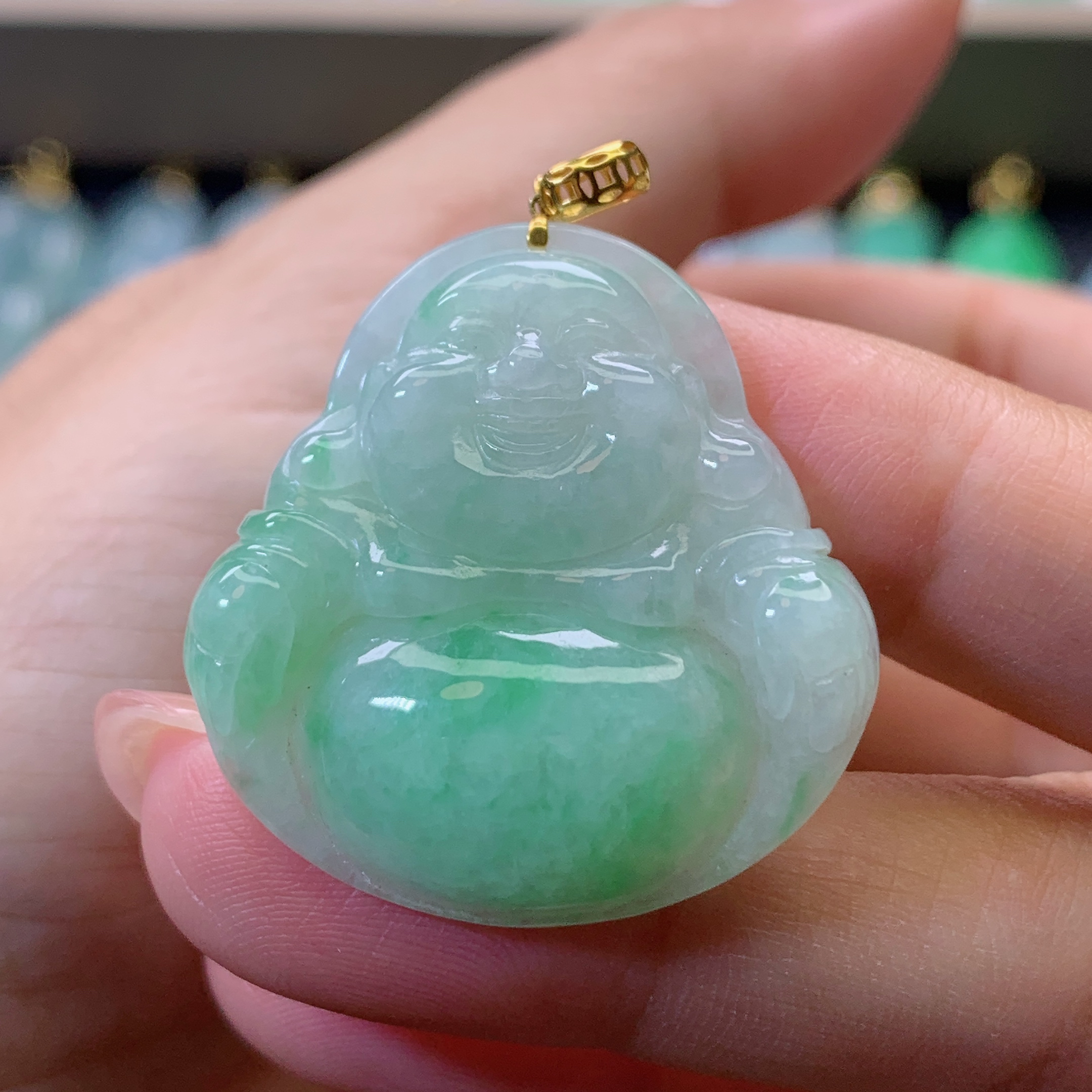 缅甸天然翡翠a货18k金佛公吊坠30.9×30.3×6.3