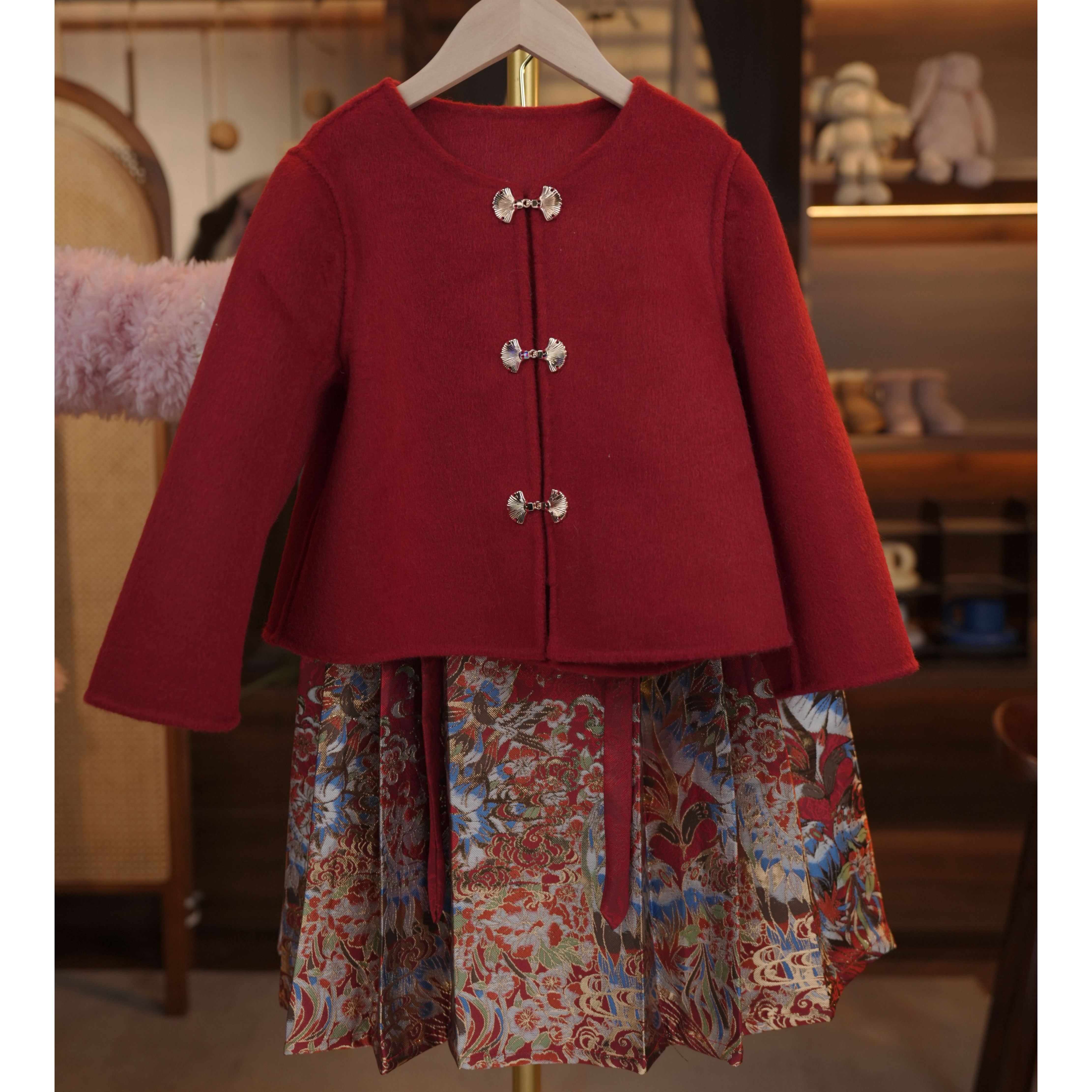 泡芙高定 2023冬季 纯手工儿童大衣绵羊毛毛呢套装 DY231206