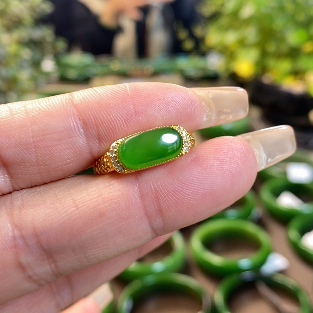 和田玉（碧玉）戒指银S925镶嵌