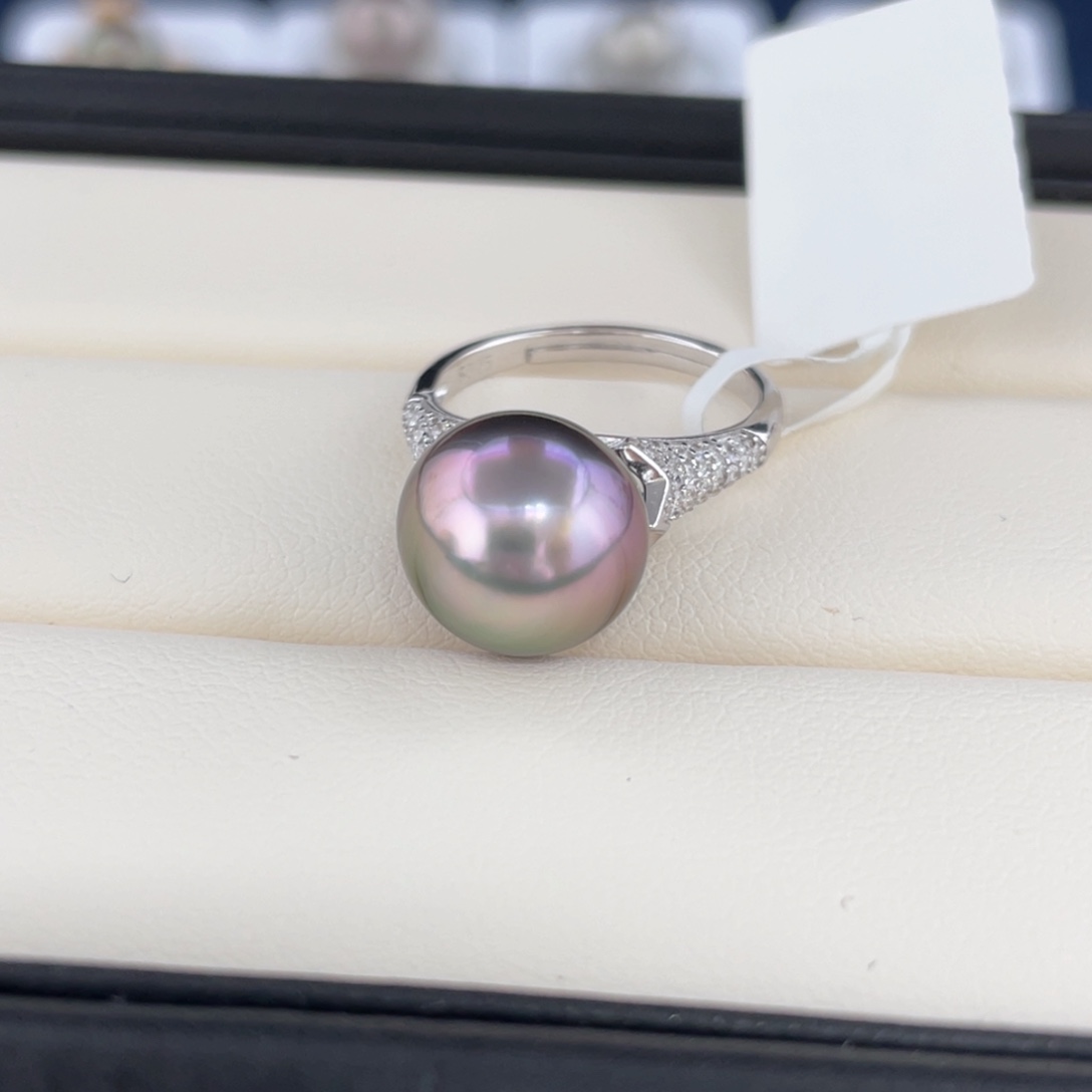 海水珍珠11-12大溪地戒指定制不退不换银S925镶嵌