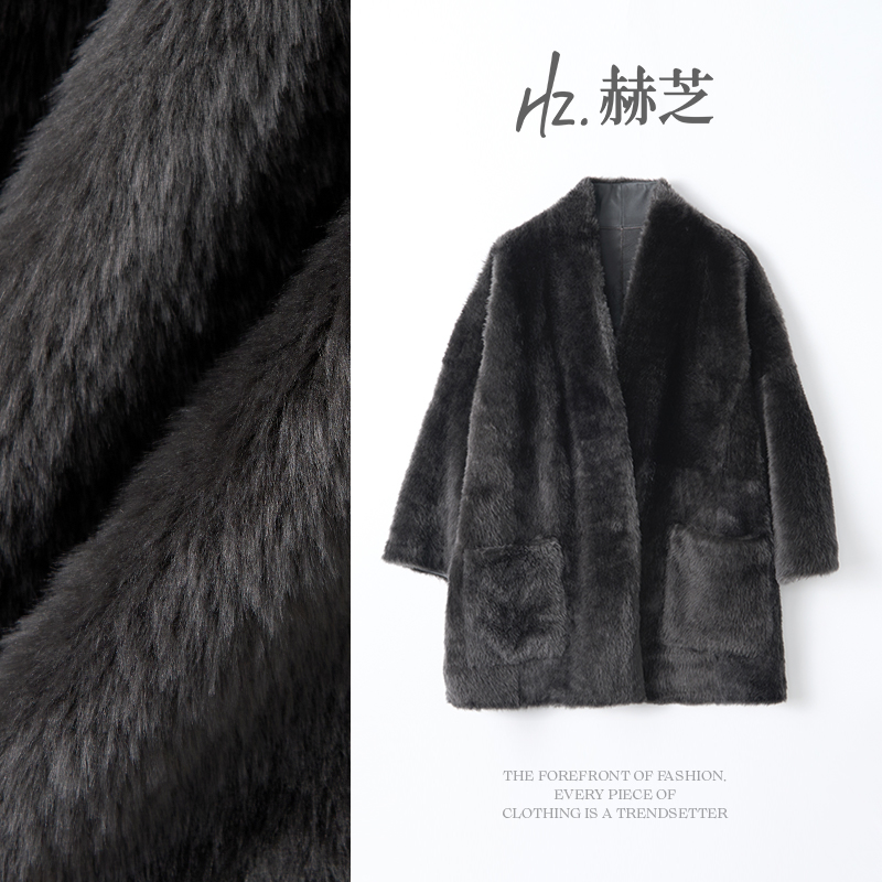 赫芝！西班牙进口羊皮毛一体拉贡女装中长款皮草外套