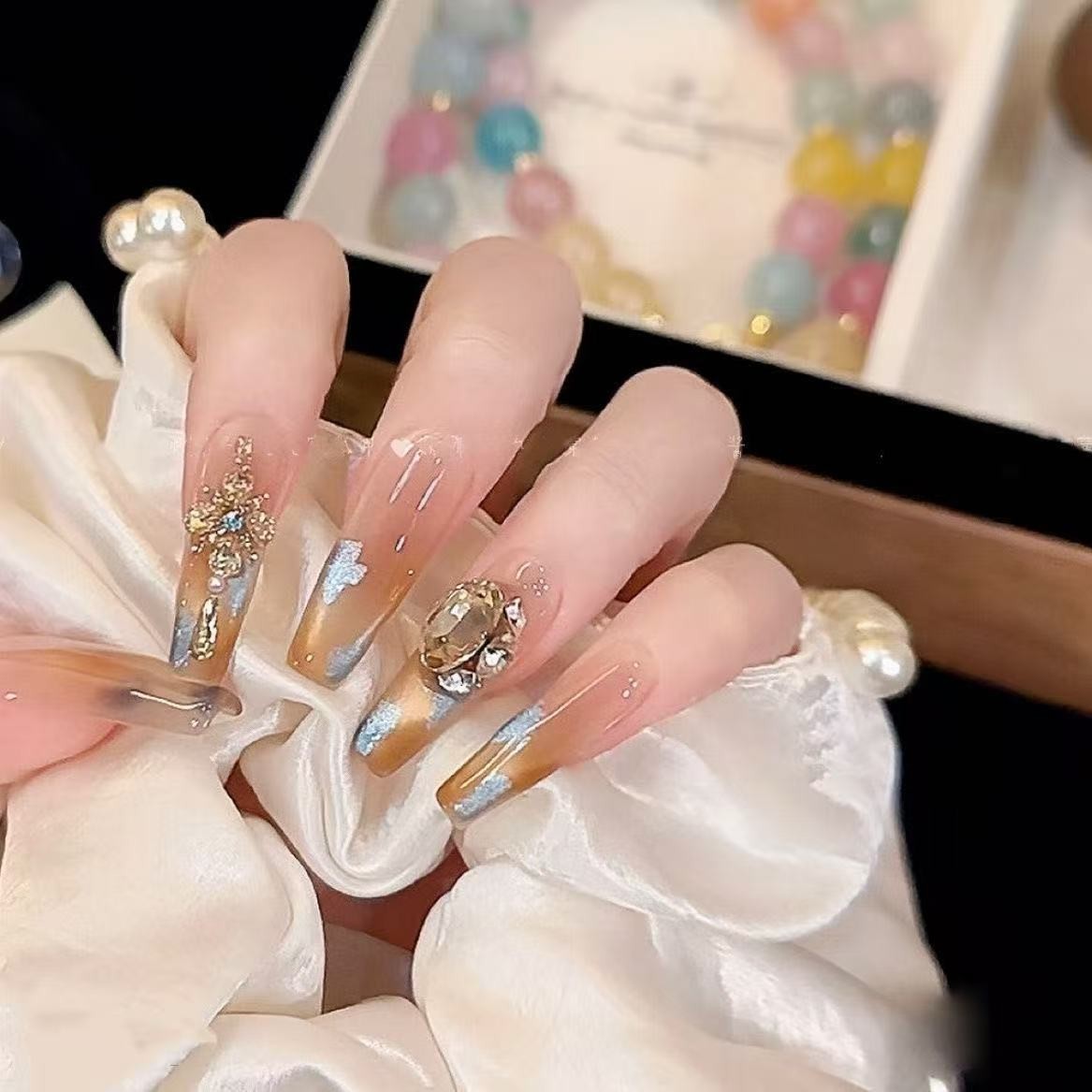 【焦糖玛奇朵】时尚红色带钻高级感成品美甲穿戴式手工穿戴甲