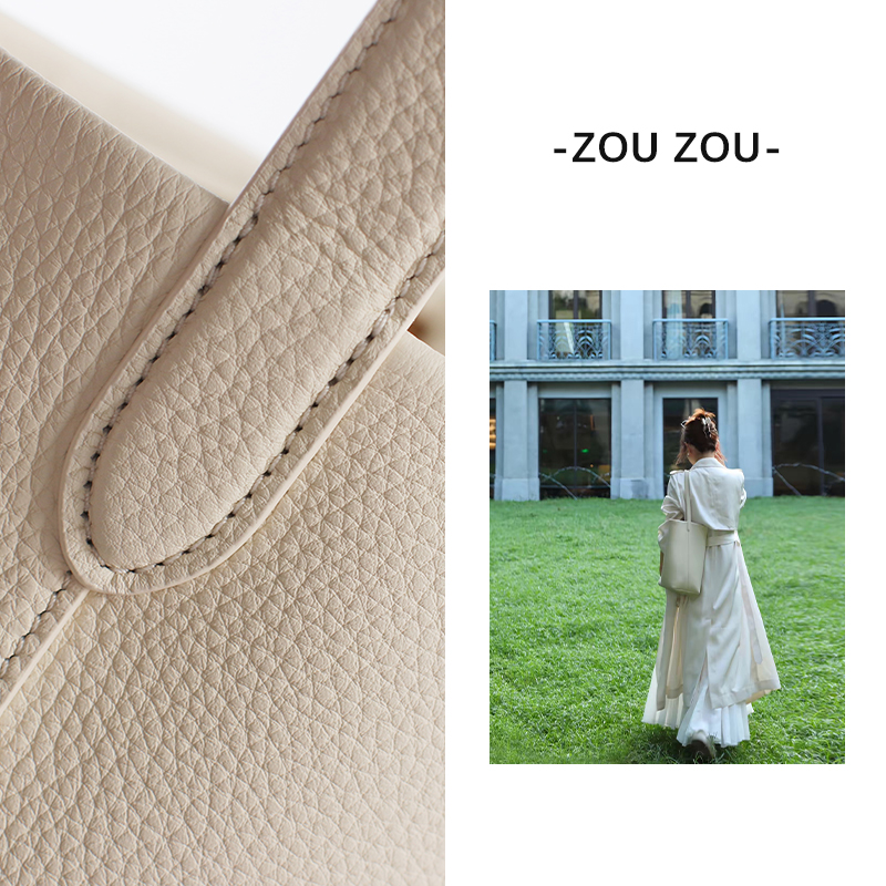 邹邹新品 黑色设计感水桶包女头层牛皮高级感女士包包手提包