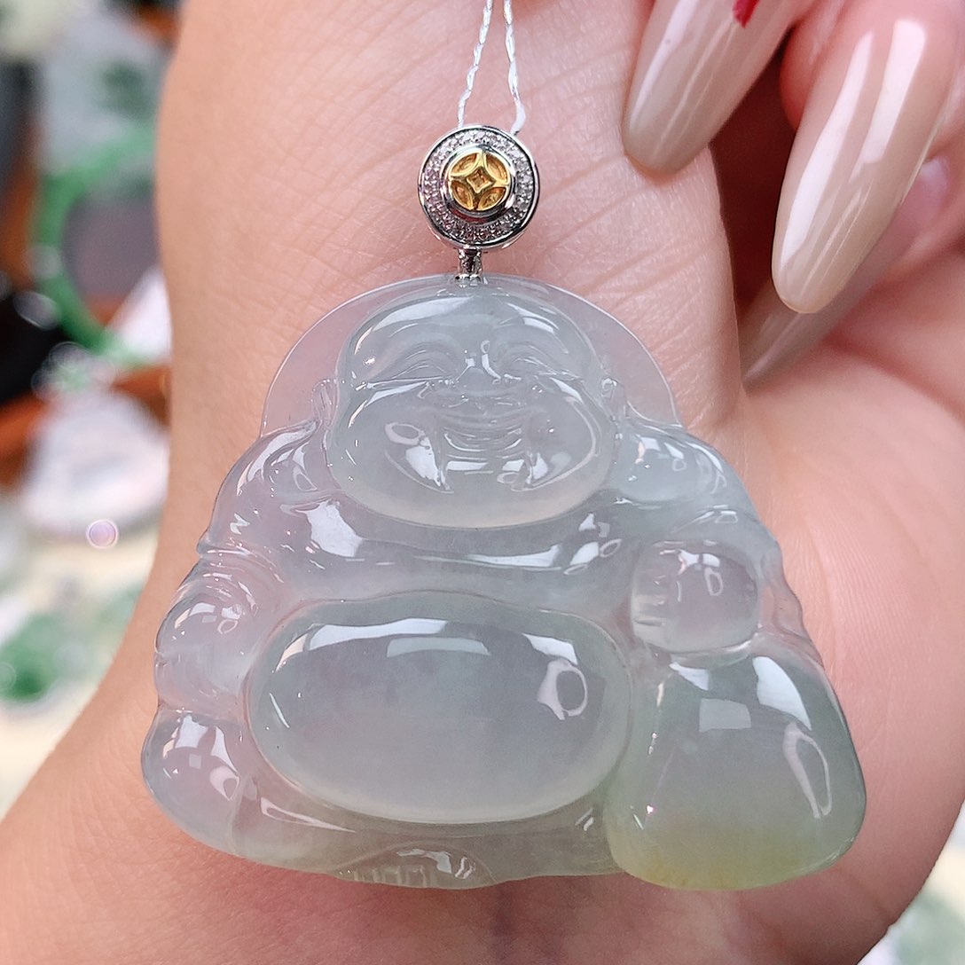 颈饰18K金镶嵌翡翠佛公