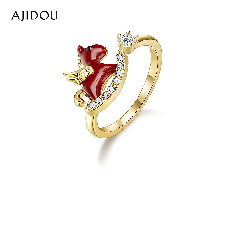 合金合成锆石戒指 AJIDOU阿吉豆戒指女款金色小马指环尾戒