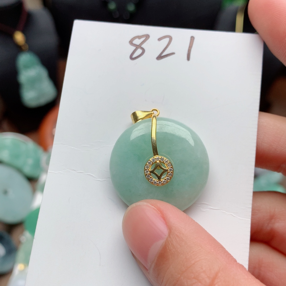 翡翠颈饰银S925镀金镶嵌吊坠