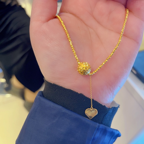 足金蹦迪珠迪斯科球爱心鱼鳞流苏套链