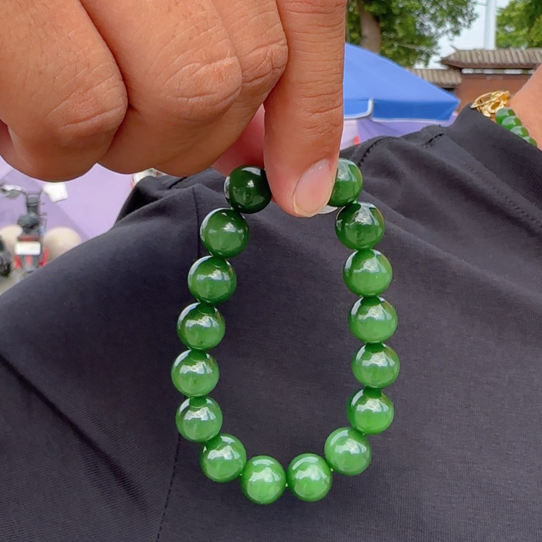 手链未镶嵌和田玉俄碧纯净版阳绿猫卡12