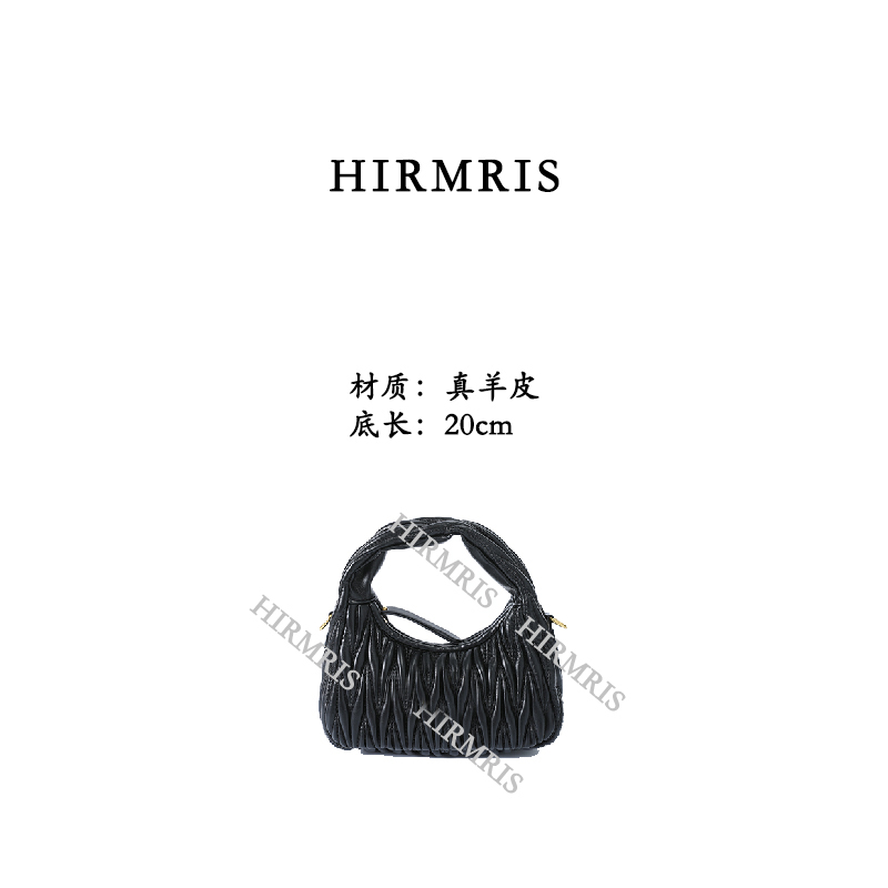 HIRMRIS手工真皮包MX221 缪褶皱手提黑色