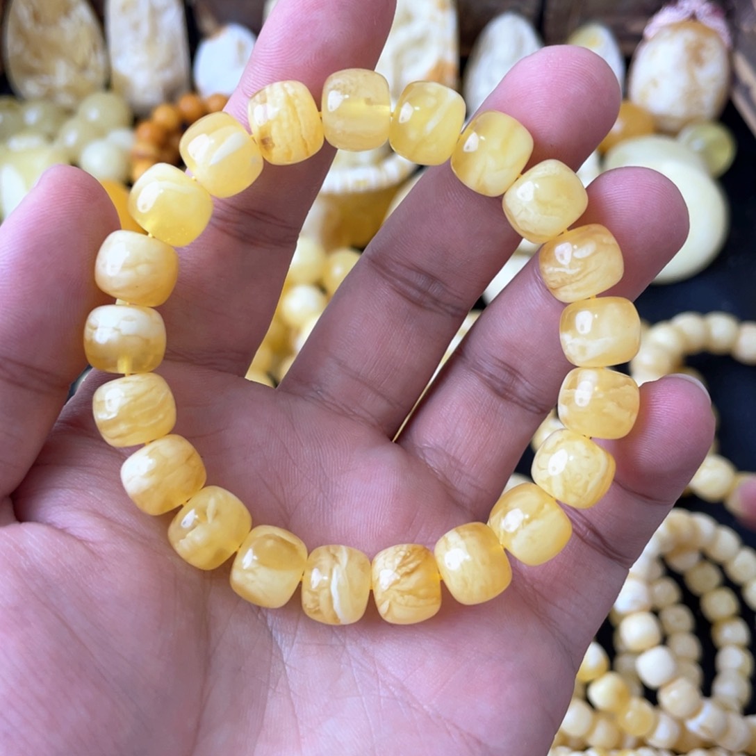 琥珀手串未镶嵌11mm俄料金白妖花精工老型手串