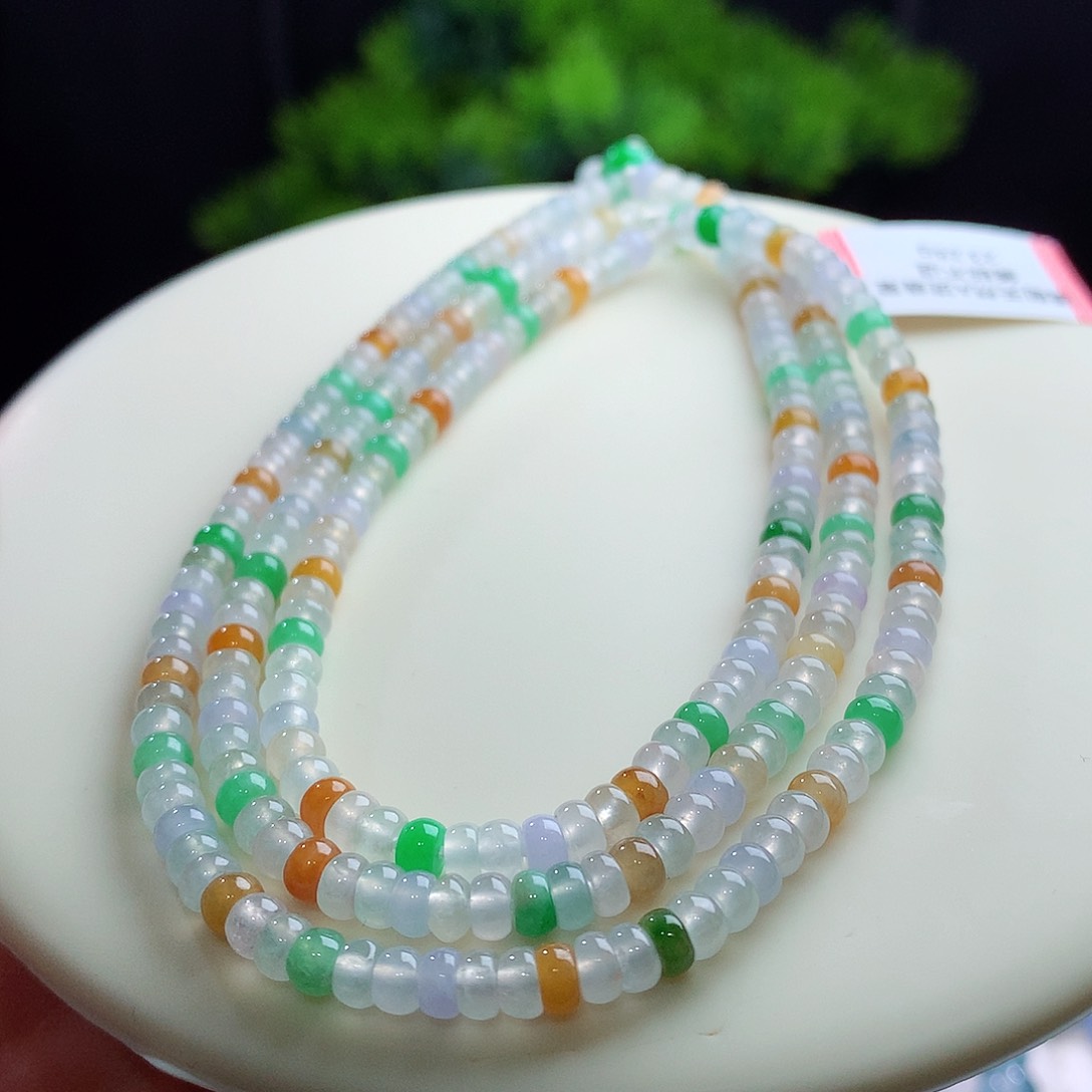 项链未镶嵌翡翠好看不贵！冰起光 多宝算盘珠毛衣链 卡4mm