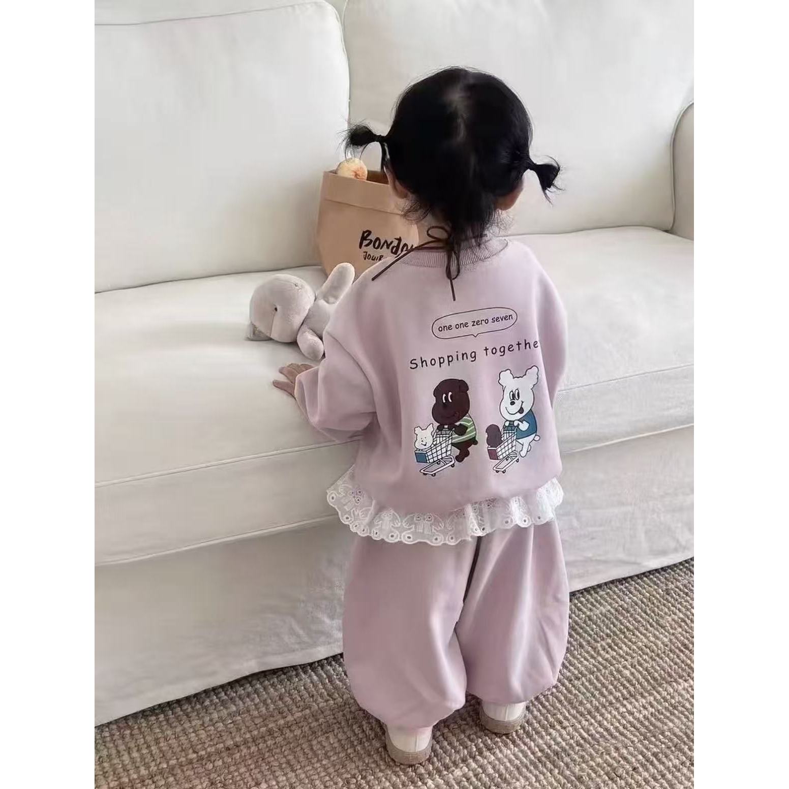 小丸子  56400-1女童套装2025新款秋冬宝宝加绒卫衣卫裤两件套