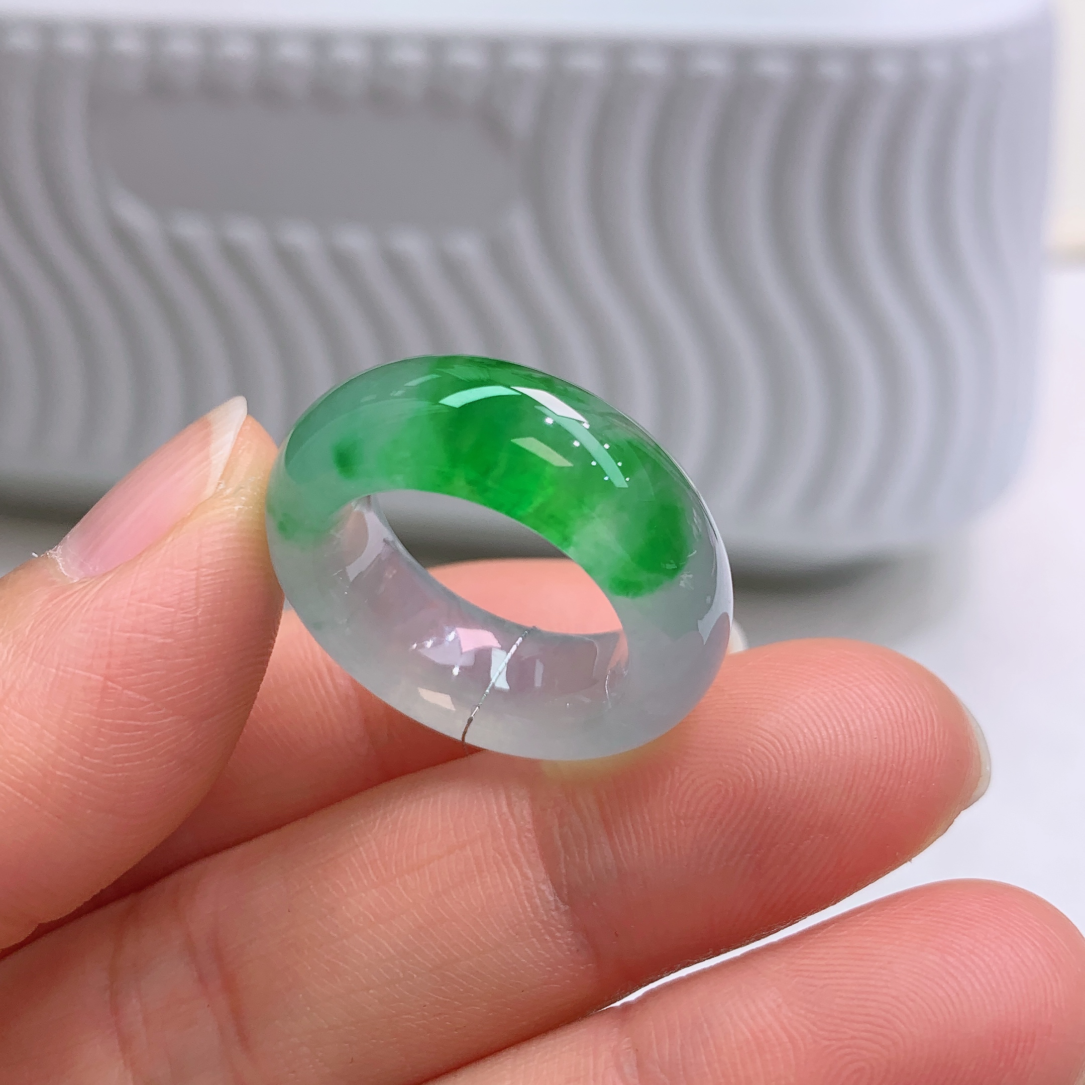 12-13圈口缅甸天然翡翠A货冰阳绿宽版戒指A1150#