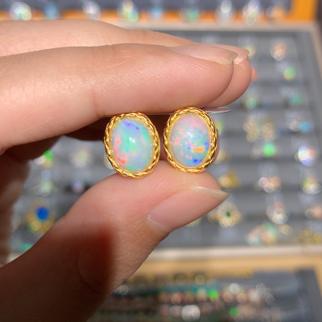 银S925镶嵌欧泊欧泊耳饰y