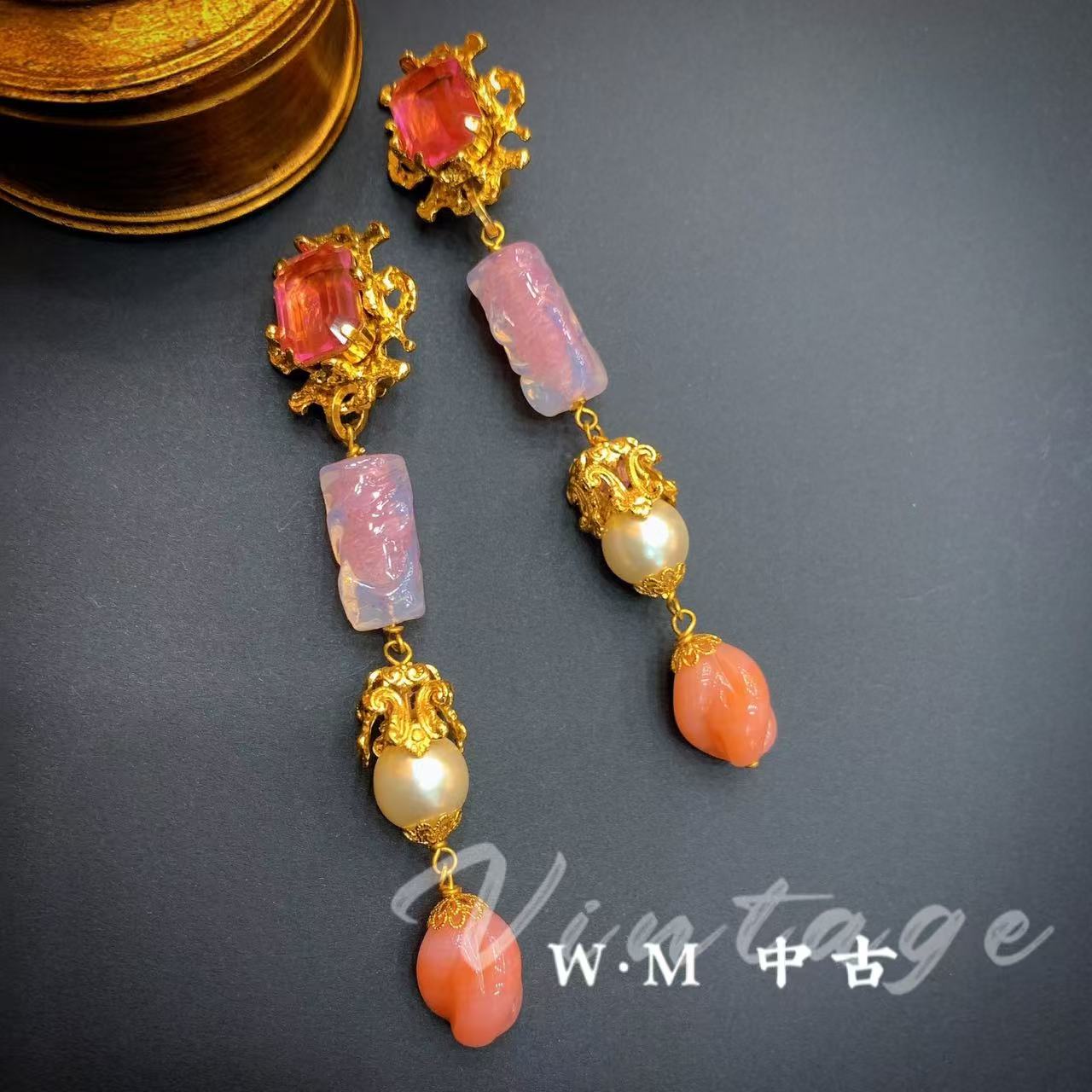 铜合金耳饰 W·M中古-Gavilane（法）扫肩耳夹