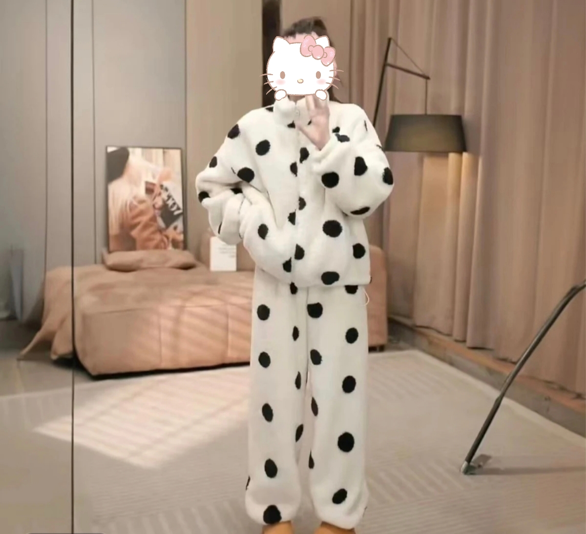 【仅剩02件】双面北羔绒加绒加厚睡衣女慵懒风可外穿家居服女士套装