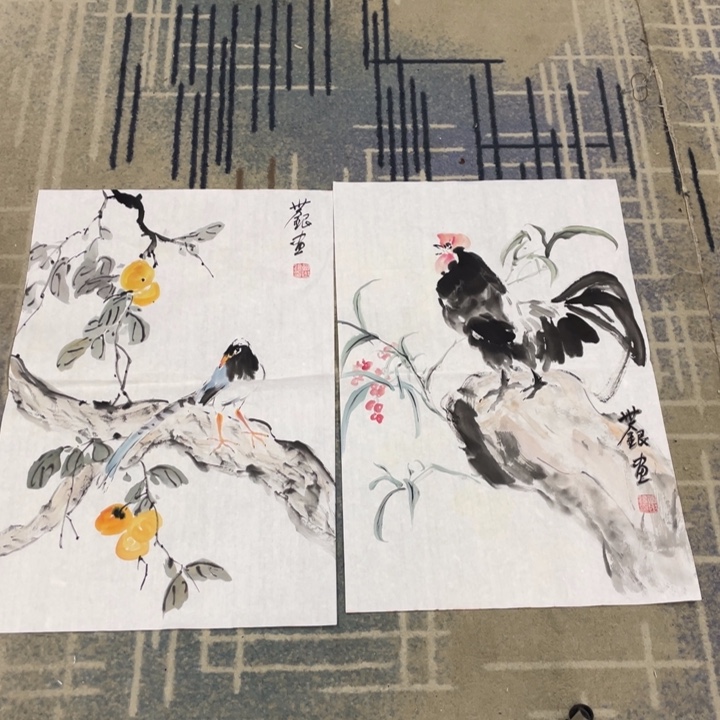 国画四尺三开作品，花鸟11111