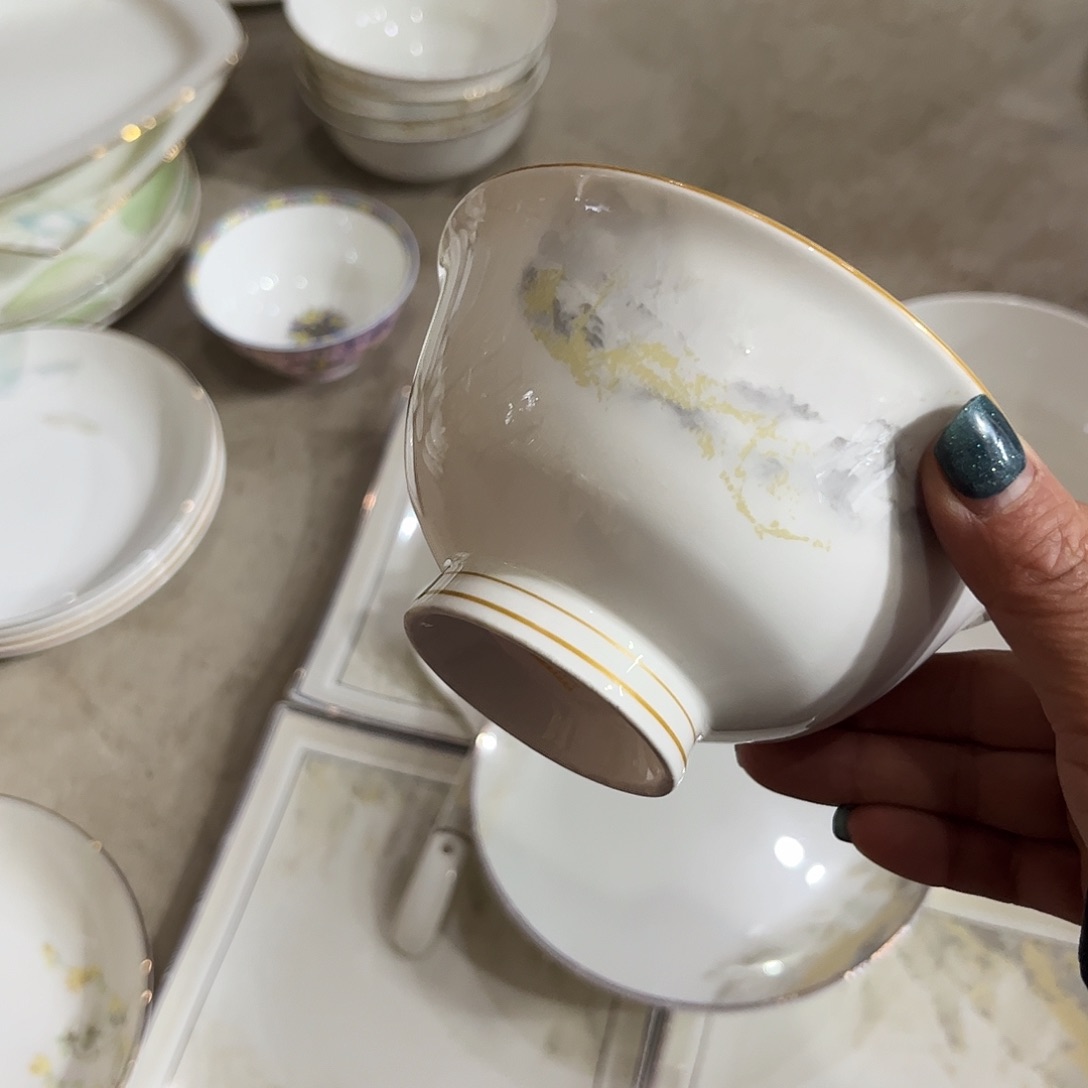 瓷片海岸高脚碗十个微瑕4.5寸