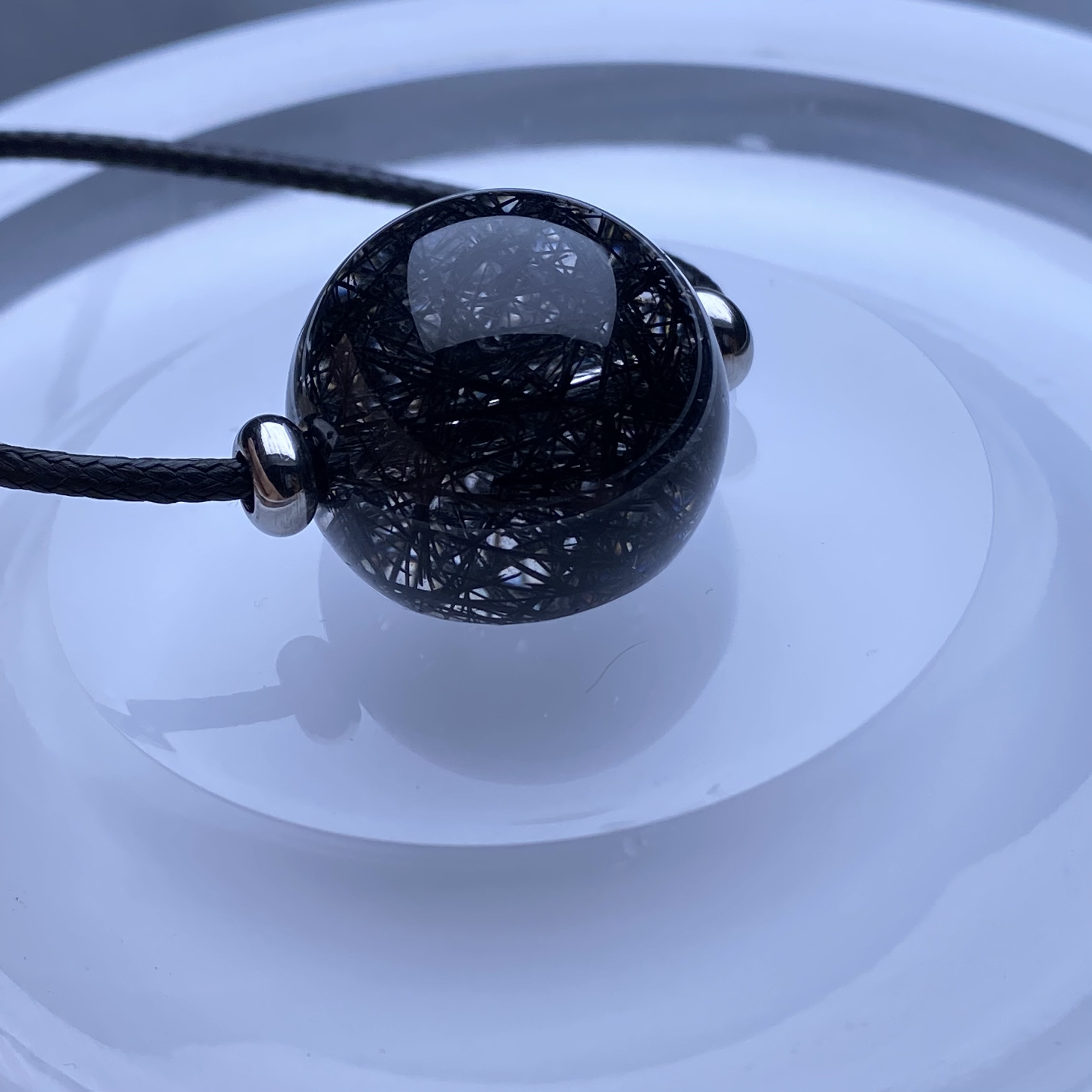 天然水晶原创设计款毕业级蕾丝黑发晶全净体吊坠尺寸22mm
