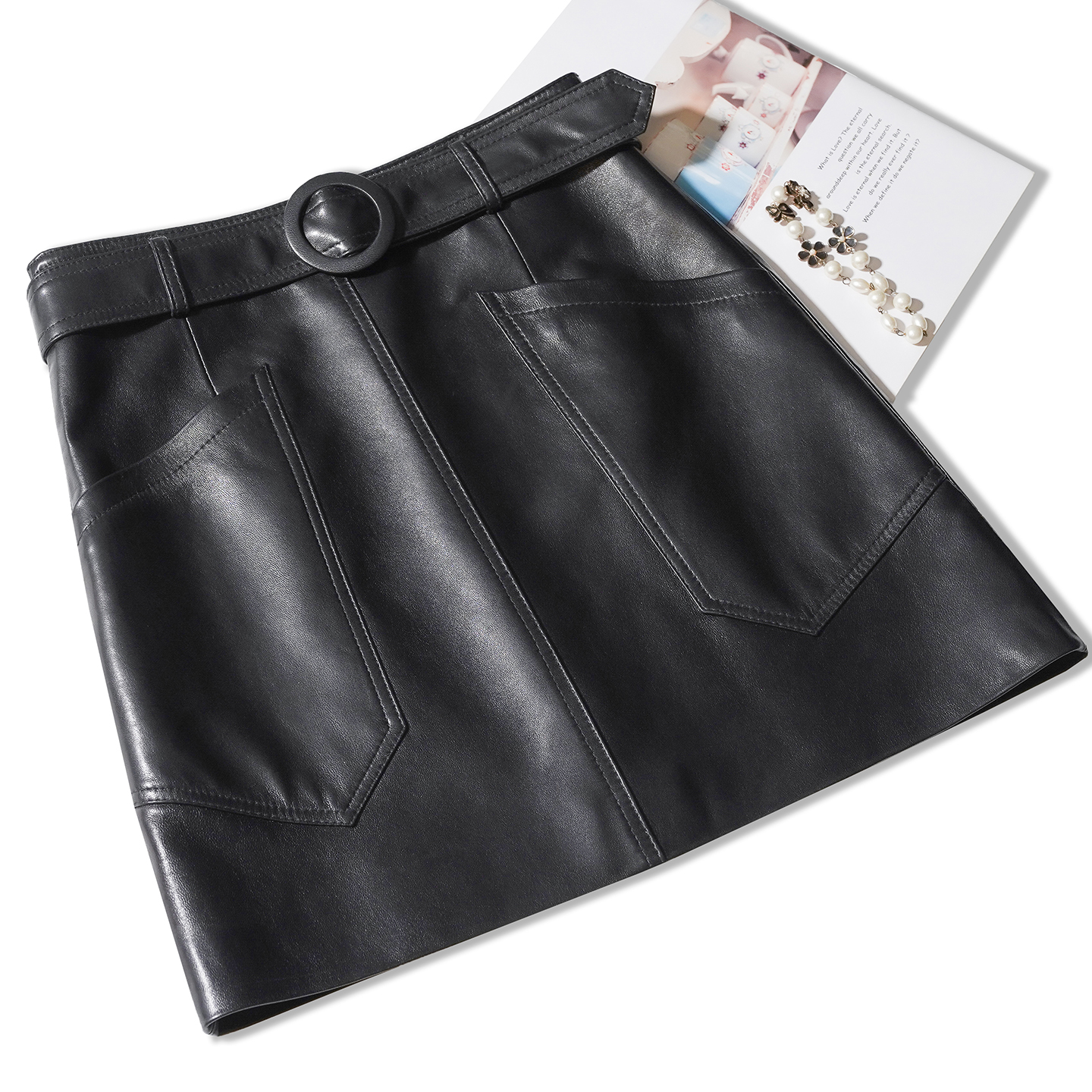 植鞣绵羊皮A字100%真皮裙半身短皮裙女2025海宁新款秋冬高腰显瘦